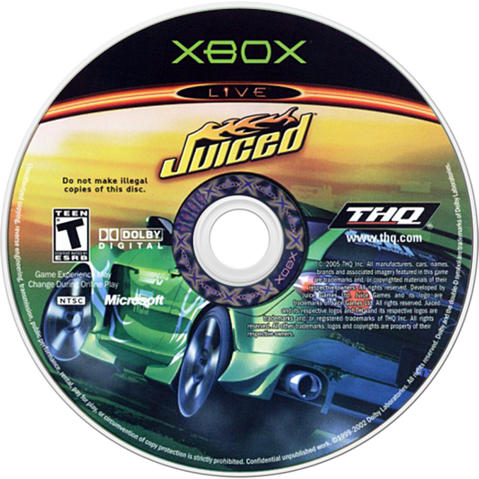 Juiced Xbox XBOX for racing video game fans featuring import street racing customizable cars performance upgrades competitive circuit events arcade and simulation driving styles licensed vehicles multiplayer racing action collectible gaming appeal game disc