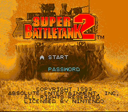 Super Battletank 2 for Super Nintendo Entertainment System with tank combat and military action theme main menu