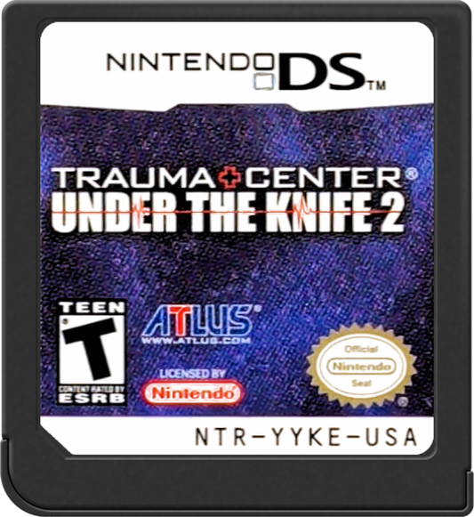 Trauma Center Under the Knife 2 Nintendo DS for medical simulation video game fans featuring surgical procedures touch screen controls fast paced operations dramatic storytelling precision gameplay challenging diagnoses anime inspired visuals Atlus adventure collectible gaming appeal game cartridge