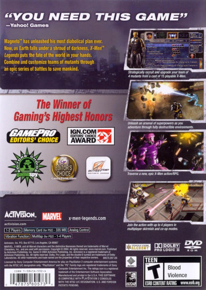 X-Men Legends Greatest Hits PlayStation 2 PS2 retro video game action RPG back of case (2004)