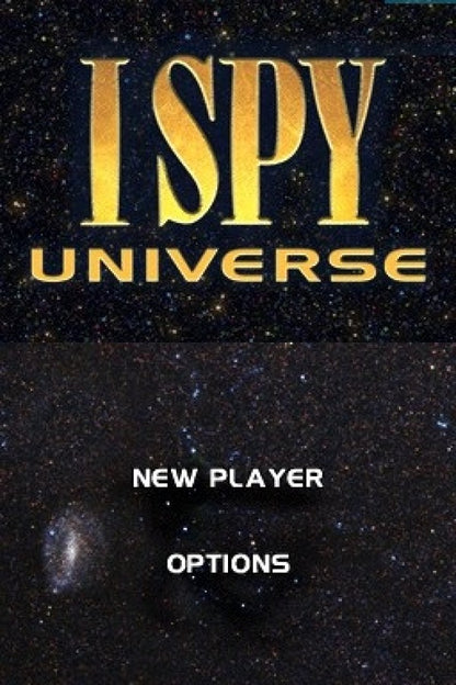 I Spy Universe Nintendo DS DS for hidden object puzzle retro video game fans featuring search and find gameplay brain teasing challenges interactive puzzles colorful scenes family friendly entertainment classic handheld gaming collectible gaming appeal title screen