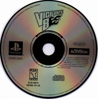 Vigilante 8 [Greatest Hits] disc cover for PlayStation 1 (PS1) racing video game. 