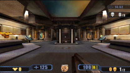Quake III Revolution PS2 Sony PlayStation 2 first person shooter FPS arena combat multiplayer deathmatch fast paced shooting id Software port rocket jumping sci fi weapons retro gaming PlayStation 2 software video game title gameplay
