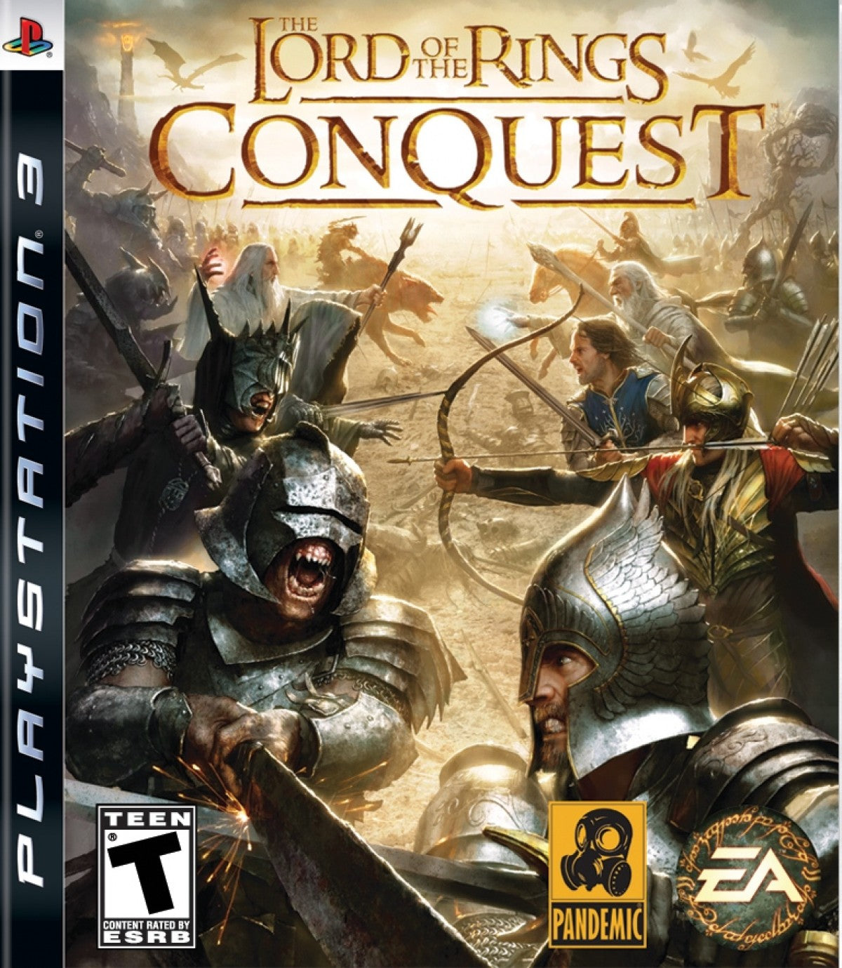 The Lord of the Rings Conquest PlayStation 3 PS3 video game featuring action combat gameplay based on The Lord of the Rings epic battles Middle earth exploration playable heroes and villains melee ranged and magic combat multiplayer action fantasy adventure PlayStation 3 retro video game collection collectible gaming appeal front cover art