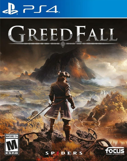 GreedFall retro PS4 video game GreedFall fantasy action RPG colonial era adventure story driven exploration magic combat role playing game console release cover art