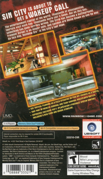 Tom Clancy's Rainbow Six: Vegas – back of case for PlayStation Portable (PSP) tactical shooter game