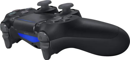 Black Sony DualShock 4 wireless controller for PlayStation 4 featuring touchpad, light bar, analog sticks, and ergonomic design