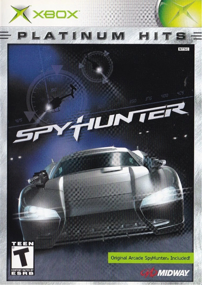 SpyHunter Xbox for retro video game enthusiasts featuring vehicular combat gameplay high speed driving missions weaponized spy vehicles explosive action secret agent adventures cinematic racing combat and collectible gaming appeal cover art