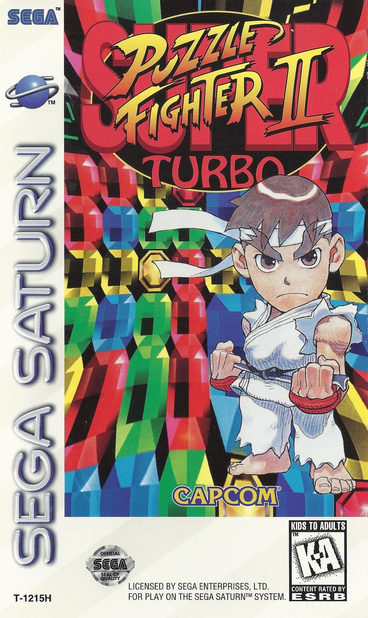 Super Puzzle Fighter II Turbo PS1 and Sega Saturn Capcom puzzle fighting game gem matching mechanics Street Fighter Darkstalkers chibi characters competitive versus gameplay chain combos retro gaming software video game title cover art