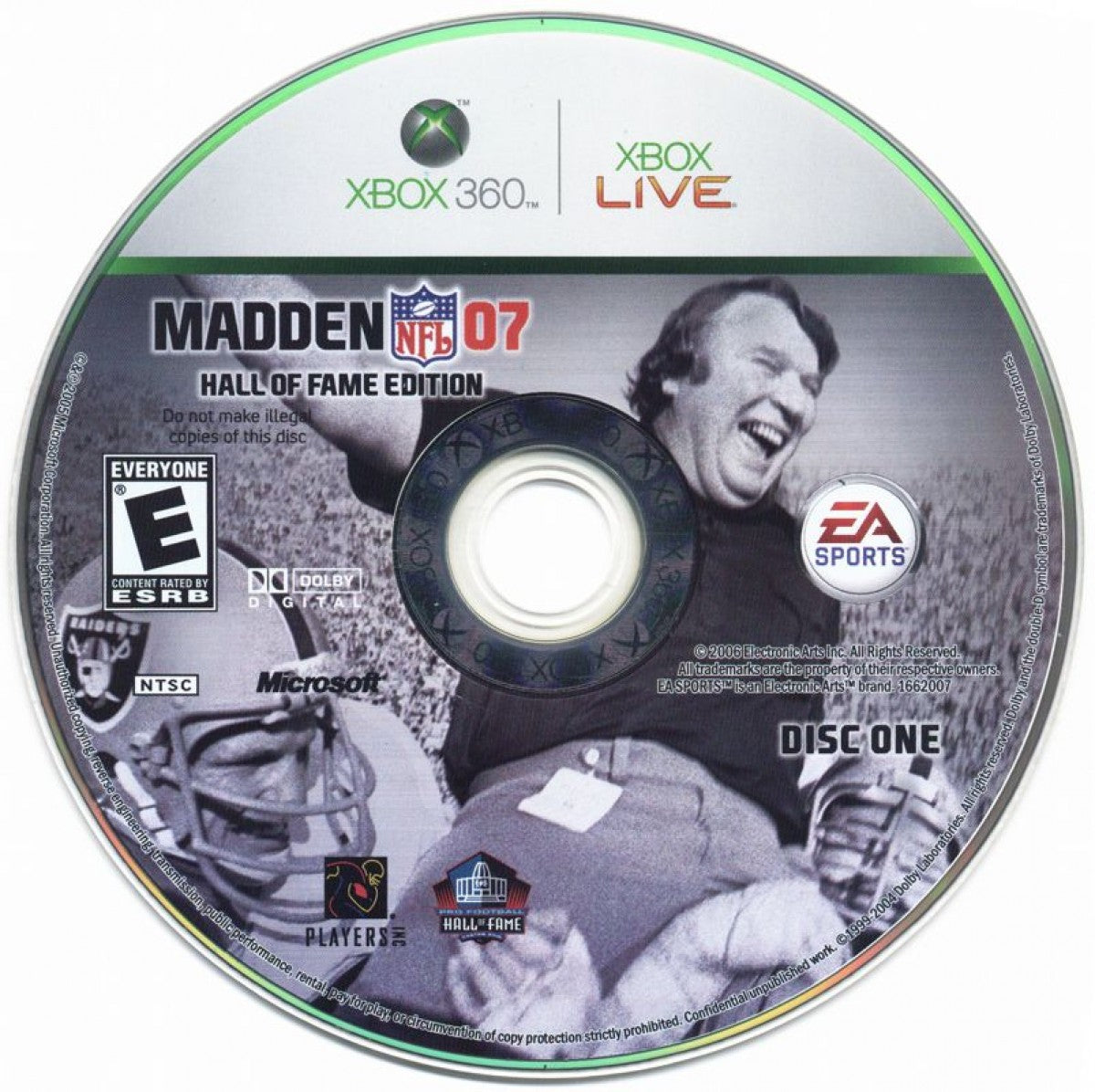 Madden NFL 07 Hall of Fame Edition Xbox 360 football game featuring official NFL teams and players enhanced running controls Franchise Mode Superstar Mode online multiplayer ESPN presentation and exclusive Hall of Fame content celebrating legendary NFL players in this special edition by EA Sports disc 1
