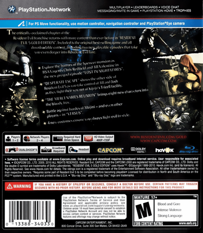 Resident Evil 5 back cover art for PlayStation 3 (PS3) video game