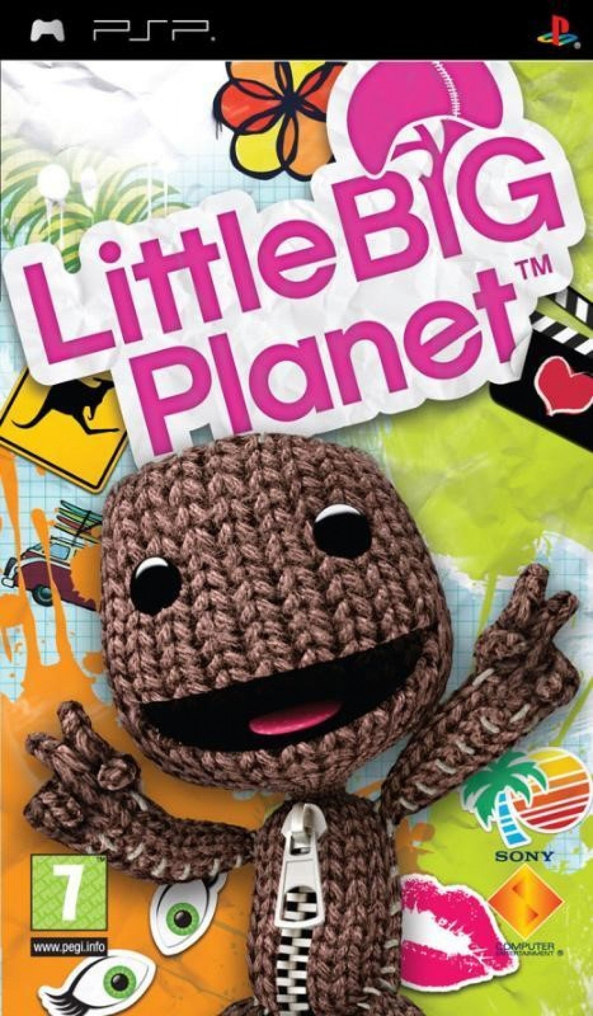 Little Big Planet PAL Import PlayStation Portable PSP cover art for retro video game enthusiasts featuring creative platforming gameplay user generated style level design physics based puzzle solving sackboy character customization colorful handcrafted world aesthetic and portable handheld imaginative gaming experience and collectible gaming appeal