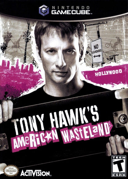Cover art for Tony Hawks American Wasteland GameCube GC video game, skateboarding, extreme sports, tricks and stunts, open world, multiplayer, Nintendo GameCube classic 