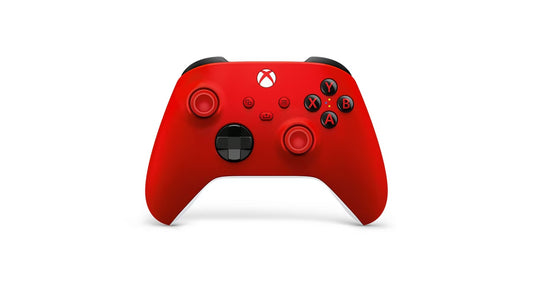 Xbox Series official wireless controller Pulse Red color OEM accessory textured grip hybrid D-pad dedicated share button for Xbox Series X and S 3.5mm audio jack AA batteries Bluetooth pairing Windows compatible Microsoft authentic gamepad