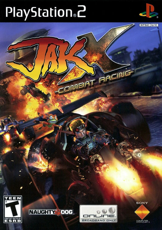 Jak X: Combat Racing PlayStation 2 PS2 video game, action racing, vehicular combat, multiplayer and story modes, platformer franchise spin-off title cover