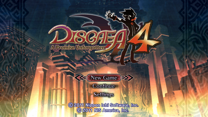 Disgaea 4: A Promise Unforgotten title screen for PlayStation 3 (PS3) video game