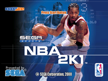 NBA 2K1 game for the Sega Dreamcast featuring realistic basketball simulation gameplay with improved graphics online multiplayer via SegaNet franchise mode and full NBA rosters with detailed player animations gameplay 
