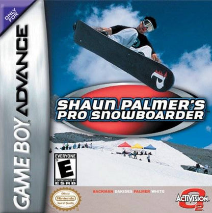 Shaun Palmer’s Pro Snowboarder for Game Boy Advance (GBA), cover image for a retro video game featuring snowboarding gameplay, trick-based challenges, downhill racing, extreme sports action, and arcade-style competition