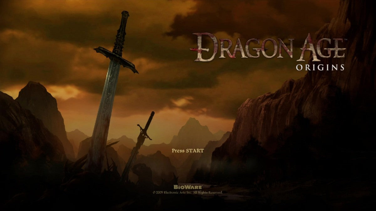 Dragon Age: Origins start screen for Xbox 360 (X360) fantasy role-playing video game 