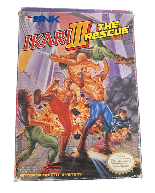 Ikari Warriors III The Rescue for Nintendo Entertainment System side scrolling action game featuring military combat cooperative gameplay weapon upgrades and arcade style missions front cover 