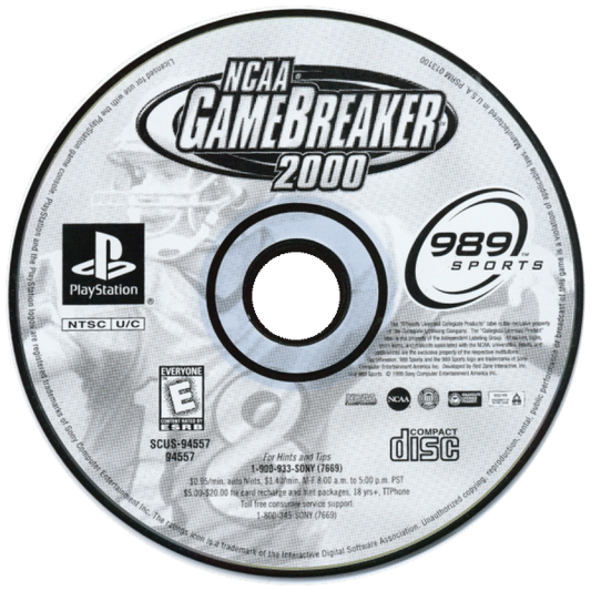 NCAA GameBreaker 2000 disc for PlayStation 1 (PS1) retro football video game