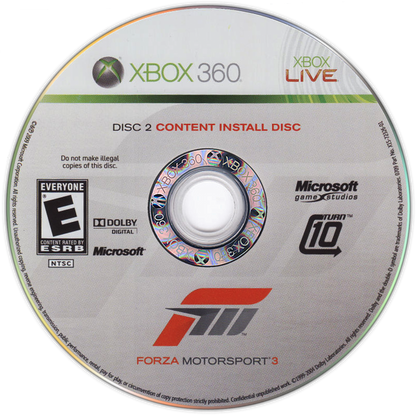 Forza Motorsport 3 for Xbox 360 racing simulation video game featuring realistic driving physics extensive car roster detailed tracks and immersive motorsports career experience disc 2
