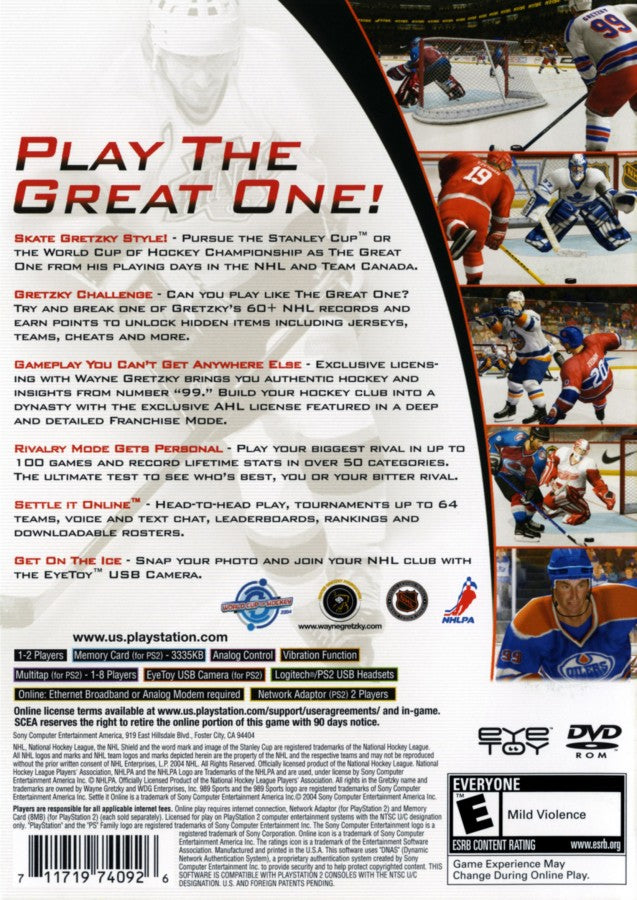 Gretzky NHL 2005 back cover art for Playstation 2 video game