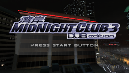 Midnight Club 3: DUB Edition [Greatest Hits] start screen for PlayStation Portable (PSP) open-world racing video game
