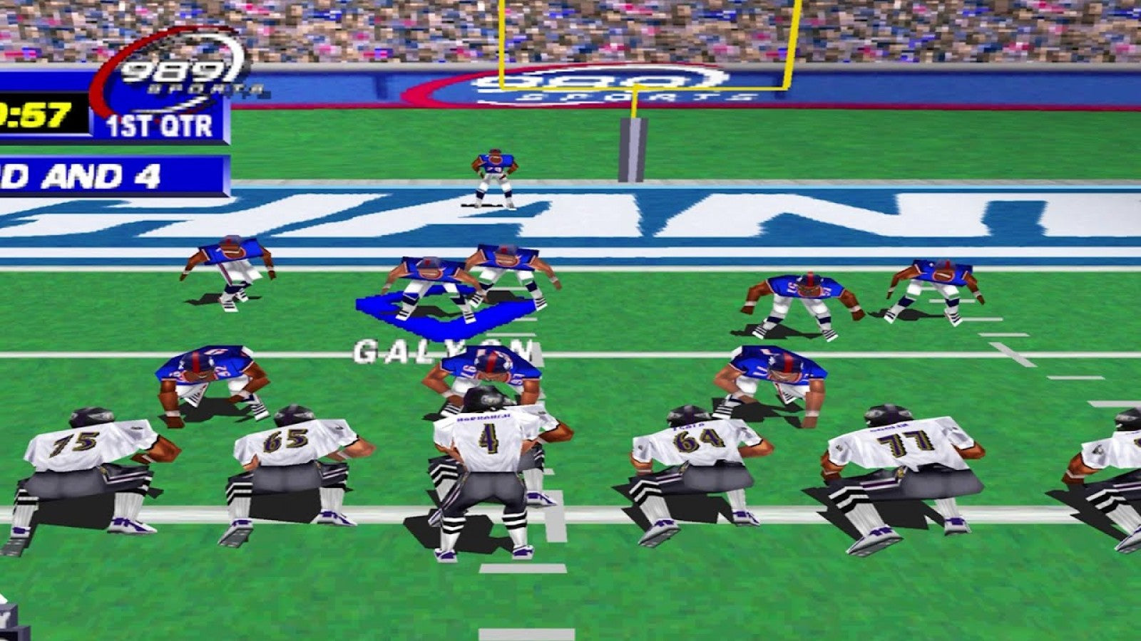 NFL GameDay 99 game for the PlayStation featuring American football gameplay with realistic team rosters season modes play calling mechanics and broadcast style presentation representing the 1998 NFL season gameplay