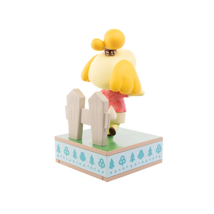 Isabelle 9 inch statue by First 4 Figures detailed Animal Crossing collectible featuring beloved Shih Tzu character cheerful pose and premium high quality display piece celebrating the Nintendo life simulation franchise back view