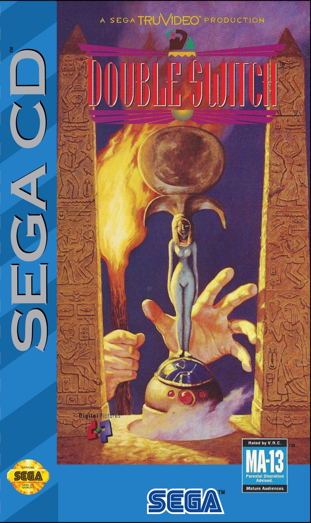Double Switch Sega CD full motion video FMV interactive movie puzzle game surveillance camera switching traps gameplay starring Corey Haim suspense thriller mansion setting live action footage branching story retro gaming Sega CD software video game title cover art