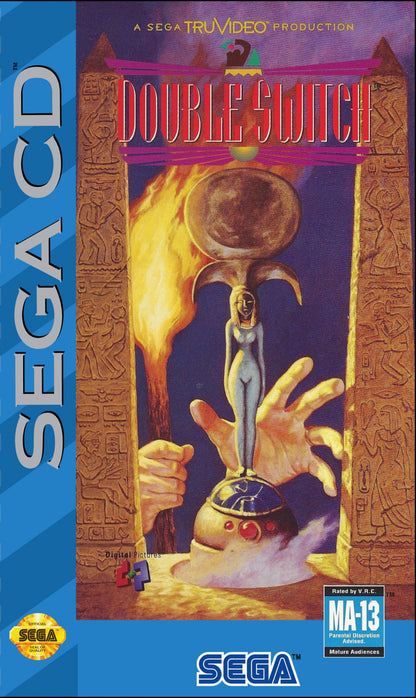 Double Switch Sega CD full motion video FMV interactive movie puzzle game surveillance camera switching traps gameplay starring Corey Haim suspense thriller mansion setting live action footage branching story retro gaming Sega CD software video game title cover art