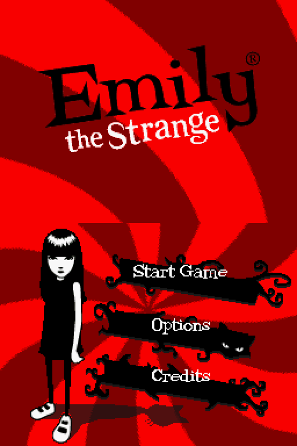 Emily the Strange Strangerous Nintendo DS DS video game featuring puzzle adventure gameplay Emily the Strange character exploration mysterious environments black cat companions quirky challenges puzzle solving hidden secrets dark gothic art style alternative fashion and imaginative story driven gameplay classic Nintendo DS handheld adventure retro video game collection collectible gaming appeal gameplay