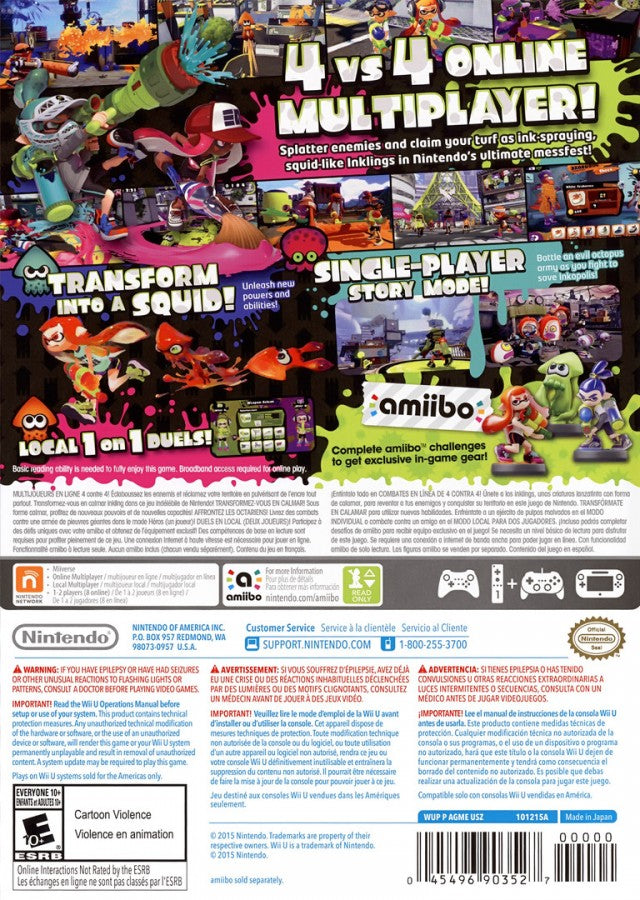 Splatoon back cover art for Nintendo Wii U (WiiU) video game