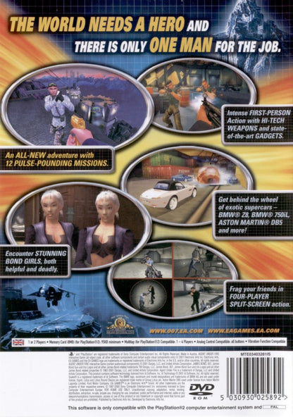 007: Agent Under Fire [Greatest Hits] back cover art for PlayStation 2 shooting game. 