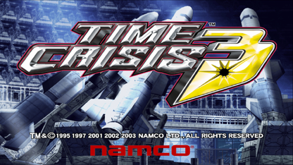 Time Crisis 3 – PlayStation 2 (PS2) video game title screen, on-rails light gun shooter.