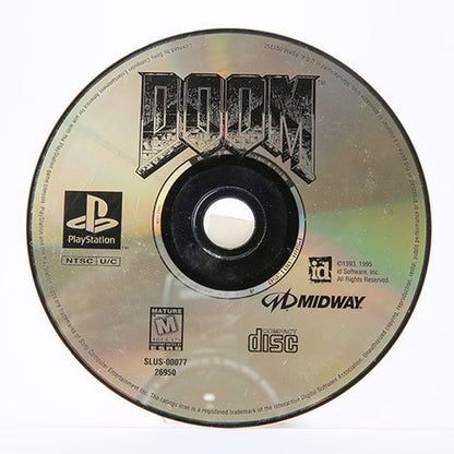 DOOM Greatest Hits PlayStation PS1 for first person shooter video game fans featuring fast paced demon slaying action intense sci fi horror environments powerful weapons classic campaign multiplayer deathmatch iconic id Software gameplay retro PlayStation collectible gaming appeal disc