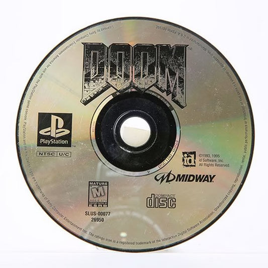 DOOM Greatest Hits PlayStation PS1 for first person shooter video game fans featuring fast paced demon slaying action intense sci fi horror environments powerful weapons classic campaign multiplayer deathmatch iconic id Software gameplay retro PlayStation collectible gaming appeal disc