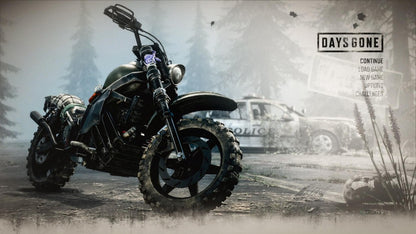 Days Gone PlayStation 4 game featuring open-world action survival gameplay with motorcycle exploration and zombie hordes main menu