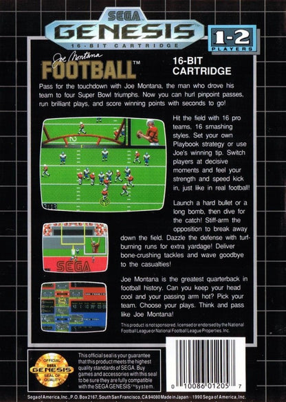 Joe Montana Football back cover art for Sega Genesis (GEN) video game