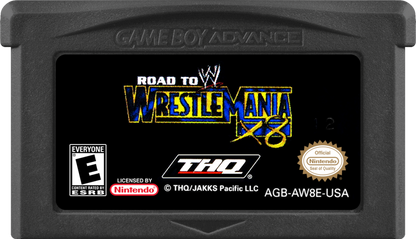 WWE Road to WrestleMania X8 Game Boy Advance GBA video game featuring professional wrestling gameplay WWE superstars championship matches signature wrestling moves grappling attacks finishing moves ring combat tournament challenges WrestleMania storyline and classic Nintendo handheld sports entertainment action retro video game collection collectible gaming appeal game cartridge