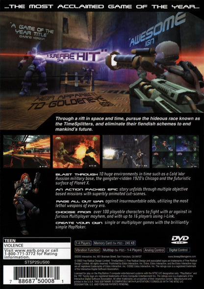 TimeSplitters 2 PS2 PlayStation 2 first person shooter game retro video game back of case