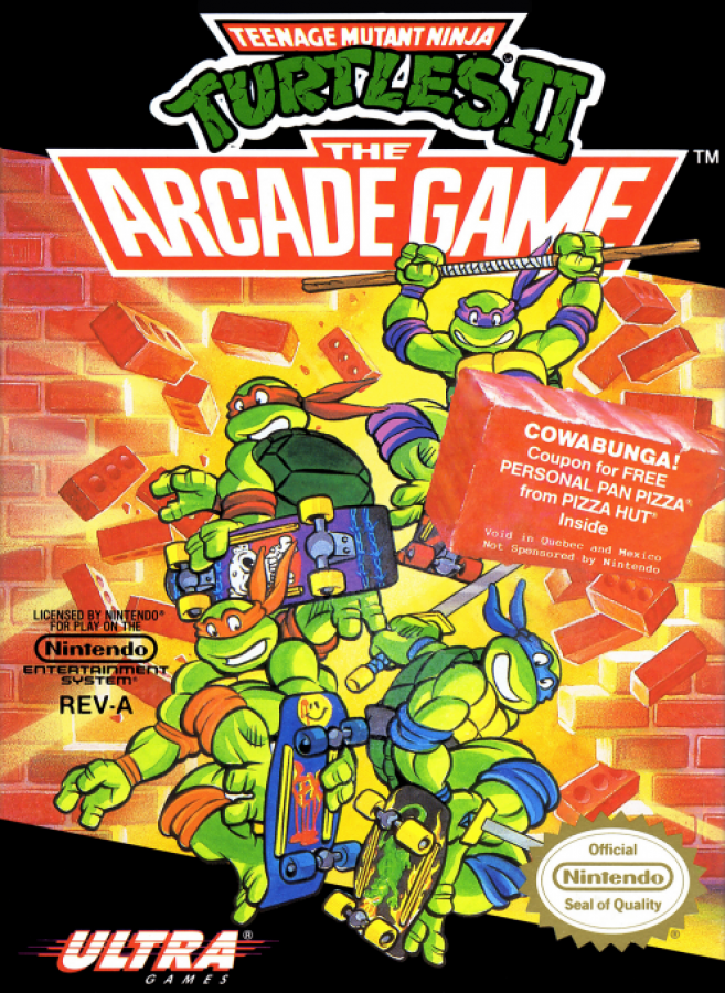 Teenage Mutant Ninja Turtles II: The Arcade Game cover art for Nintendo Entertainment System (NES) retro video game