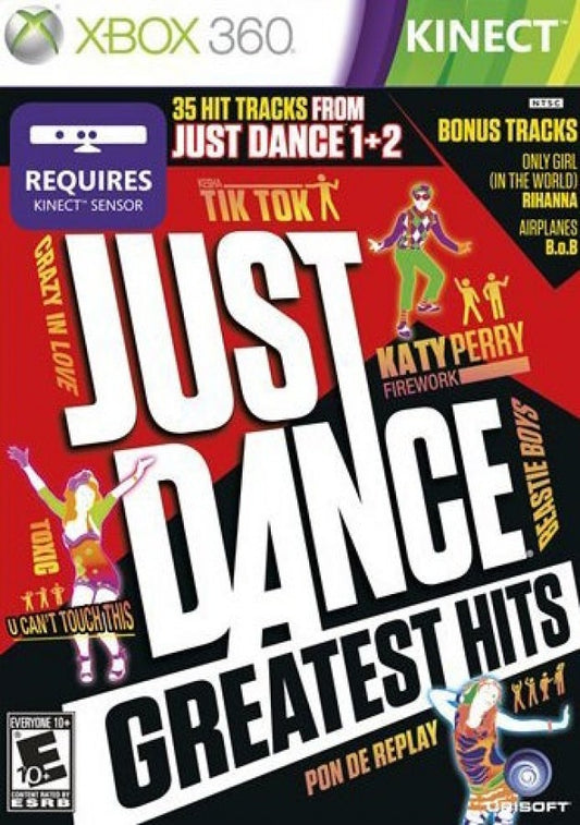 Just Dance Greatest Hits Xbox 360 for retro video game enthusiasts featuring rhythm and dance gameplay popular hit songs motion controlled choreography multiplayer party modes energetic performances family friendly entertainment and collectible gaming appeal front cover