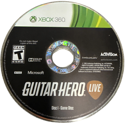 Guitar Hero Live Xbox 360 rhythm music video game franchise reboot redesigned 6-button guitar controller GH Live first-person FMV concert crowds reactive audience GHTV playable music video network streaming song library competitive leaderboards disc