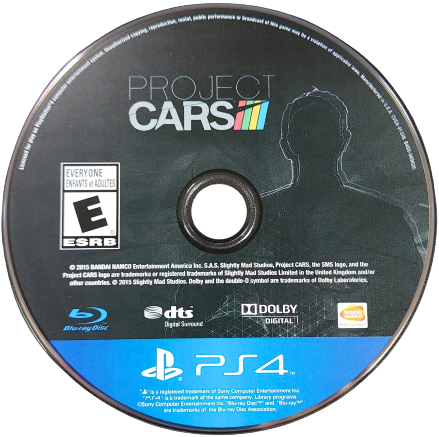 Project Cars – PlayStation 4 (PS4) video game disc, realistic racing simulation.