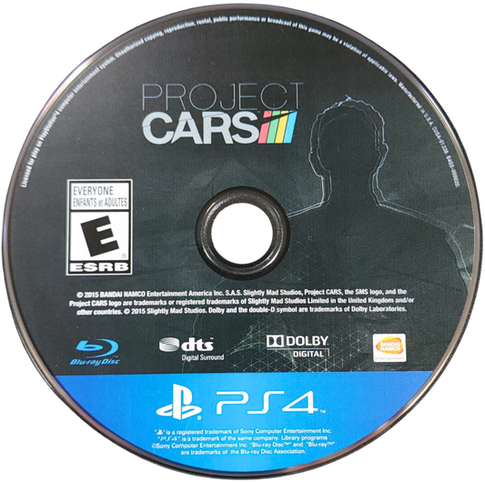 Project Cars – PlayStation 4 (PS4) video game disc, realistic racing simulation.