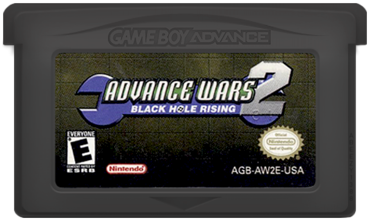 Advance Wars 2 Black Hole Rising cartridge for the Game Boy Advance featuring turn based strategy gameplay with grid based combat commanding armies multiple factions and challenging campaign missions against the Black Hole army cartridge