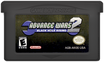 Advance Wars 2 Black Hole Rising cartridge for the Game Boy Advance featuring turn based strategy gameplay with grid based combat commanding armies multiple factions and challenging campaign missions against the Black Hole army cartridge