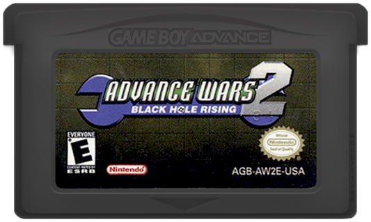 Advance Wars 2 Black Hole Rising cartridge for the Game Boy Advance featuring turn based strategy gameplay with grid based combat commanding armies multiple factions and challenging campaign missions against the Black Hole army cartridge